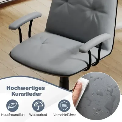 Ergonomická kancelárska stolička, koženková stolička s polstrovanými podrúčkami a širokým sedadlom, sivá