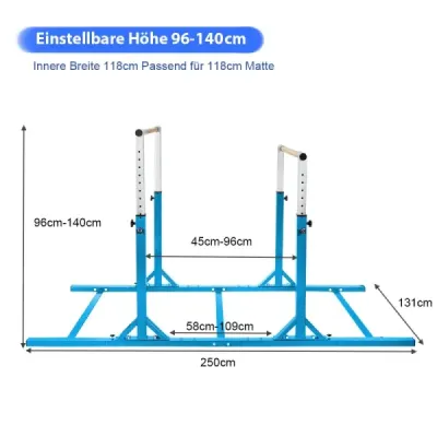 Gymnastické tyče hrazdy gymnastické tyče s nastaviteľnou šírkou 250 x 132 x 140 cm modrá