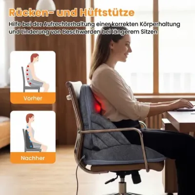 Masážny vankúš na chrbát s funkciou vyhrievania, skladací masážny vankúš Shiatsu, ergonomický oporný vankúš