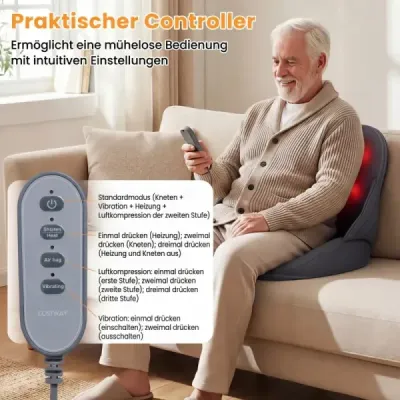 Masážny vankúš na chrbát s funkciou vyhrievania, skladací masážny vankúš Shiatsu, ergonomický oporný vankúš