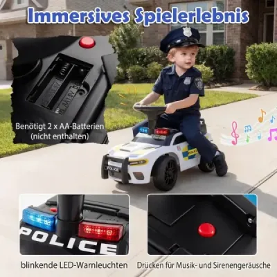 Policajné autíčko pre batoľatá, autíčko s blikajúcimi svetlami, hudbou, sirénou, biele