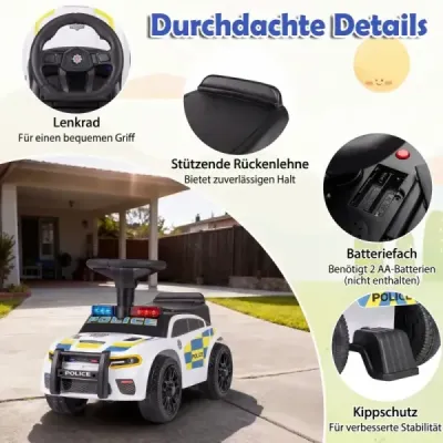 Policajné autíčko pre batoľatá, autíčko s blikajúcimi svetlami, hudbou, sirénou, biele