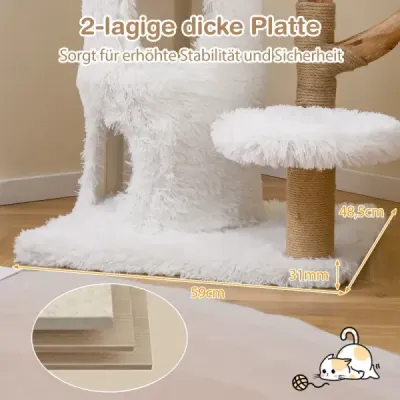 Drevený škrabadlo pre mačky s plyšovými plošinami, dvojposchodovou mačacou jaskyňou a jutovými škrabadlami