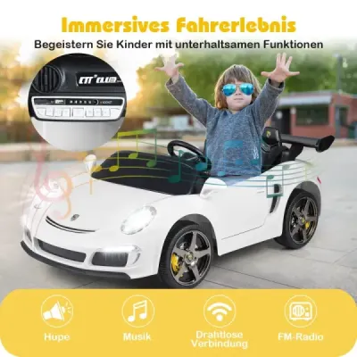 Detské elektrické auto RUF s licenciou, 12V batériové elektrické vozidlo s diaľkovým ovládaním pre rodičov, biele