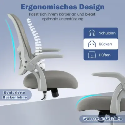 Ergonomická kancelárska stolička so sklápacími podrúčkami a hojdacou funkciou, počítačová stolička, sivá