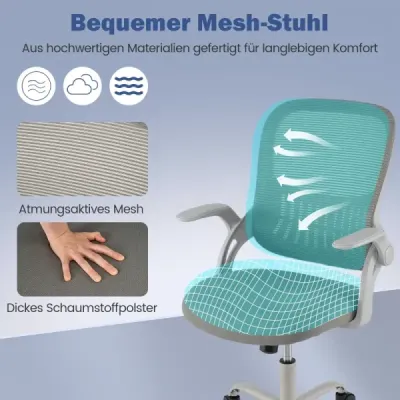 Ergonomická kancelárska stolička so sklápacími podrúčkami a hojdacou funkciou, počítačová stolička, sivá