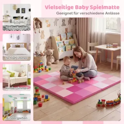 Dvojdielna skladacia podložka na lezenie pre bábätká s lezeckým zapínaním a podložkou z umelej kože a peny, ružová