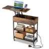 Príručný stolík s výklopnou doskou, nabíjacou stanicou, skrytým úložným priestorom a policami. Konferenčný stolík na kolieskach.