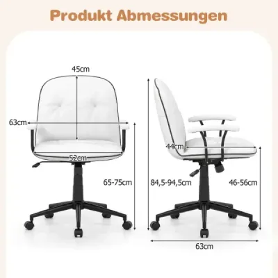 Ergonomická kancelárska stolička, koženková stolička s polstrovanými podrúčkami a širokým sedadlom, biela