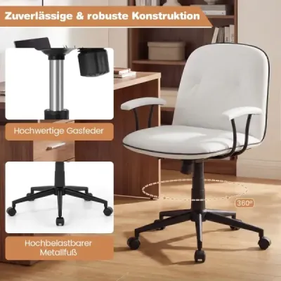 Ergonomická kancelárska stolička, koženková stolička s polstrovanými podrúčkami a širokým sedadlom, biela
