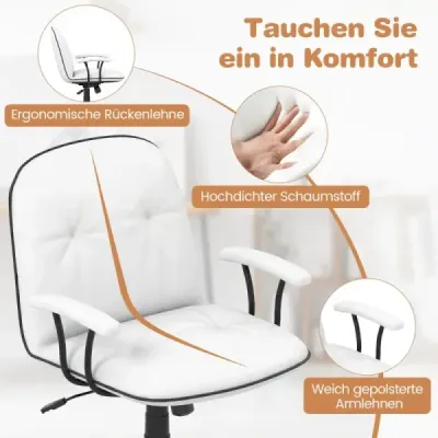 Ergonomická kancelárska stolička, koženková stolička s polstrovanými podrúčkami a širokým sedadlom, biela