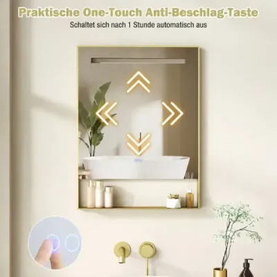LED kúpeľňové zrkadlo s 3 farbami svetla a nastaviteľným jasom, nástenné kozmetické zrkadlo, 80 x 60 cm