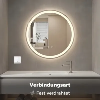Okrúhle zrkadlo s LED osvetlením, Ø80 cm, nastaviteľným jasom a dotykovým spínačom