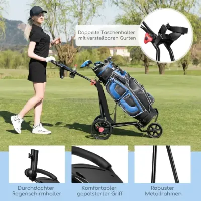 3-kolesový golfový vozík skladací ľahký železný golfový vozík s nastaviteľnou rukoväťou TPR kovový golfový vozík čierny