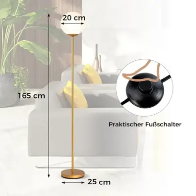 Moderná stojacia lampa 165 cm vysoká stojacia lampa so skleneným tienidlom a nožným spínačom so závažím Golden