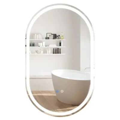 90 x 55 cm Osvetlené kúpeľňové zrkadlo s funkciou proti zahmlievaniu, nástenné zrkadlo, oválne zrkadlo