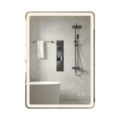 Kúpeľňové zrkadlo s LED osvetlením a proti zahmlievaniu, nástenné zrkadlo z tvrdeného skla, 70 x 50 x 3 cm