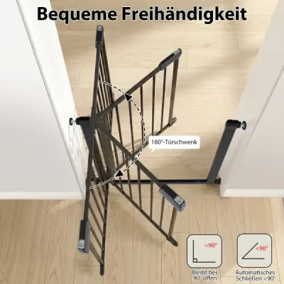 Schodová brána bez vŕtania, šírka 75-82 cm, bezpečnostná zábrana s automatickým zatváraním dverí, čierna