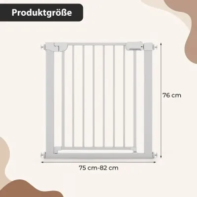 Schodová brána bez vŕtania, šírka 75-82 cm, bezpečnostná zábrana s automatickým zatváraním dverí, biela