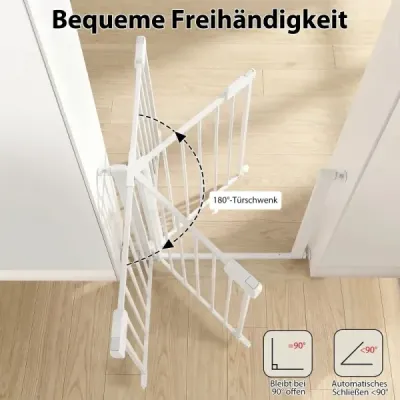 Schodová brána bez vŕtania, šírka 75-82 cm, bezpečnostná zábrana s automatickým zatváraním dverí, biela