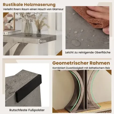 Úzky konzolový stolík s geometrickým kovovým rámom v industriálnom štýle, stolík k predsieni, stolík k pohovke, sivý