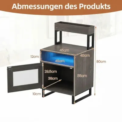 Moderner Nachttisch mit LED-Lichtern & Oberem Tablett Beistelltisch Sofatisch Nachtschrank Grau