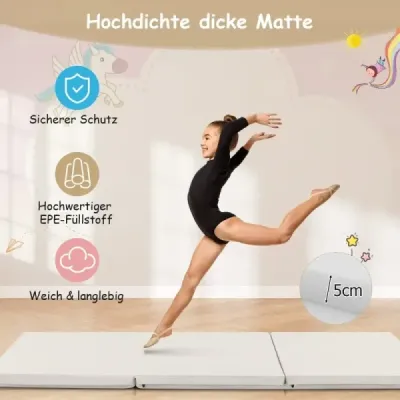Skladacie podložka s mäkkým povrchom a 2 úchytmi Protiskluzová gymnastická podložka 180 x 60 x 5 cm Sivobežová