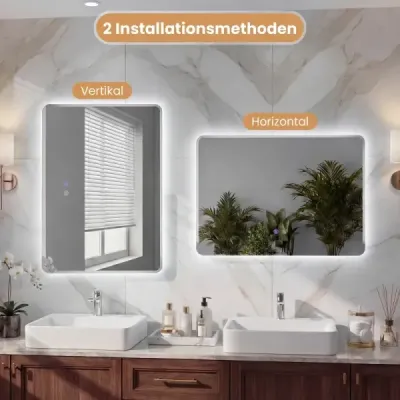 LED kúpeľňové zrkadlo s protizamlžovacím efektom, stmievateľné osvetlené kozmetické zrkadlo 70 x 50 cm