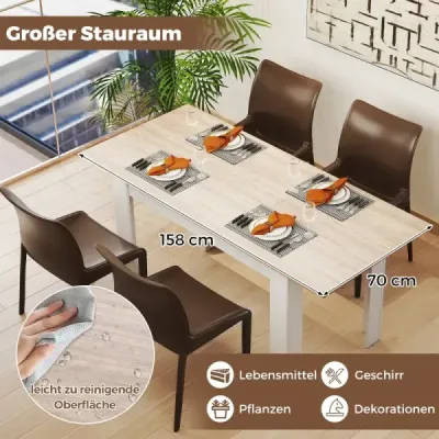 Rozkladací jedálenský stôl Moderný kuchynský stôl s nastaviteľnou doskou a nohami v tvare L Biely 158 x 70 x 76 cm