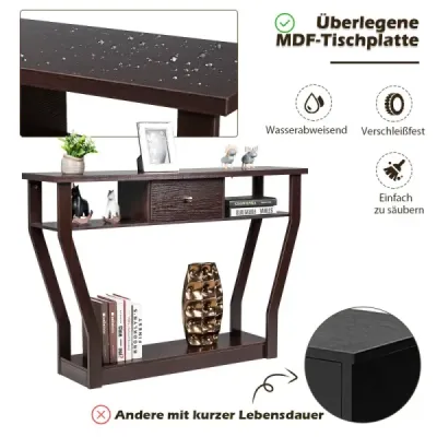 HW60291CF Konzolový stolík do predsiene so zásuvkou a policou 120 x 30 x 81 cm hnedý SKLADOM