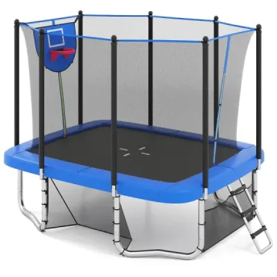 3 v 1 Obdĺžniková trampolína s rebríkom, basketbalovým košom a futbalovou bránkou Detská trampolína Modrá