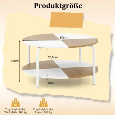 Kruhový konferenčný stolík s odkladacím priestorom a kovovou konštrukciou Drevený stolík Koktailový stolík Biely a prírodný