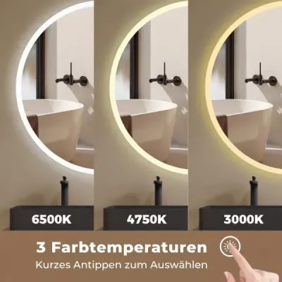 Ø70 cm Okrúhle zrkadlo s osvetlením a protizamlžovacím efektom Nástenné zrkadlo s 3 farbami osvetlenia