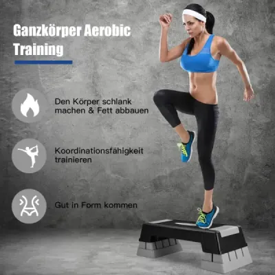 Výškovo nastaviteľný aerobikový stepper s 3 stupňami 12 / 17 / 22 cm Fitness stepper sivý