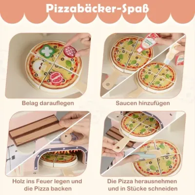 Detská pizza Food Truck Drevený vozík na občerstvenie na hranie rolí s rúrou a magnetickou tabuľou Ružová