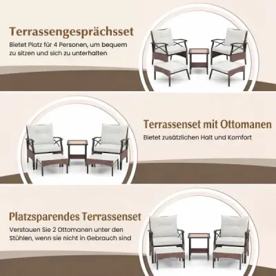 5-dielna sada záhradného nábytku z prúteného ratanu Vonkajšie ratanové stoličky s taburetkami Béžová