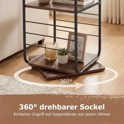 4-poschodová otočná knižnica 360° otočná knižná veža s kovovým rámom Rustikálna hnedá