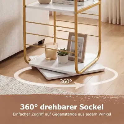 4-poschodová otočná knižnica 360° otočná knižná veža s kovovým rámom zlatá a biela