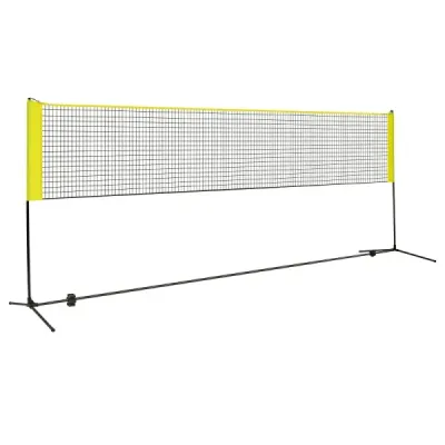 Badmintonová sieť so stojanom Výškovo nastaviteľná sieť na badminton s 2 košíčkami a taškou na prenášanie 420 x 102 x 89–155 cm Žltá