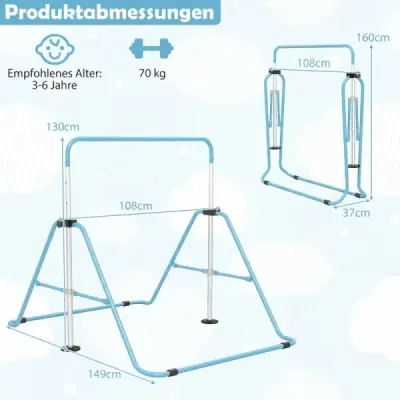 Detská gymnastická hrazda 90–130 cm, výškovo nastaviteľná, skladateľná hrazda, modrá