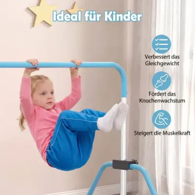 Detská gymnastická hrazda 90–130 cm, výškovo nastaviteľná, skladateľná hrazda, modrá