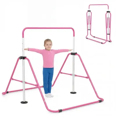 Detská gymnastická hrazda 90–130 cm, výškovo nastaviteľná, skladateľná hrazda, ružová