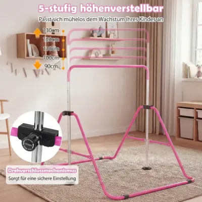 Detská gymnastická hrazda 90–130 cm, výškovo nastaviteľná, skladateľná hrazda, ružová