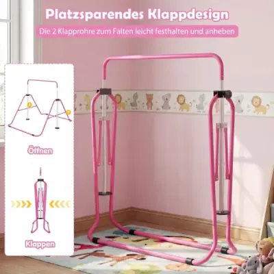 Detská gymnastická hrazda 90–130 cm, výškovo nastaviteľná, skladateľná hrazda, ružová
