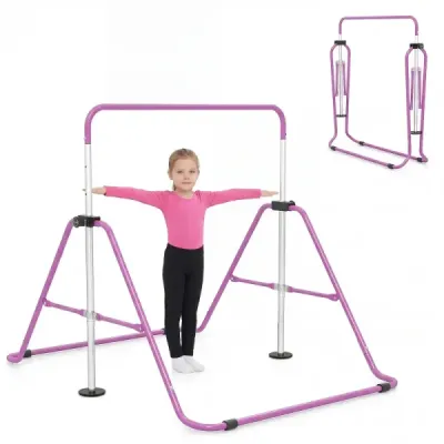 Detská hrazda 90–130 cm, výškovo nastaviteľná, skladateľná hrazda, gymnastická hrazda, fialová