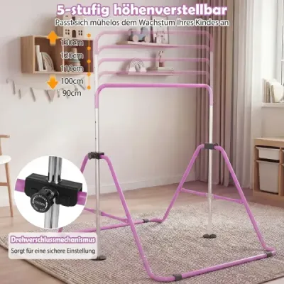 Detská hrazda 90–130 cm, výškovo nastaviteľná, skladateľná hrazda, gymnastická hrazda, fialová