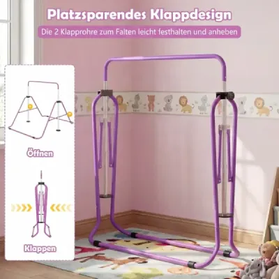 Detská hrazda 90–130 cm, výškovo nastaviteľná, skladateľná hrazda, gymnastická hrazda, fialová