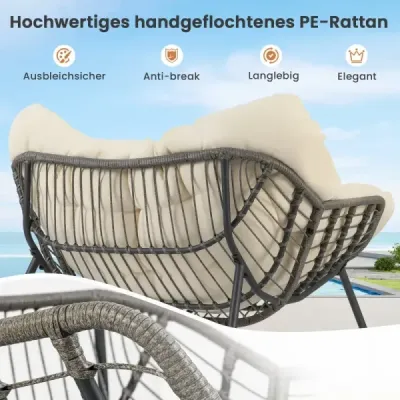 Vonkajšia hojdacie kreslo nadrozmerné Patio PE Wicker Egg Chair s hrubým a odnímateľným vankúšom Béžová
