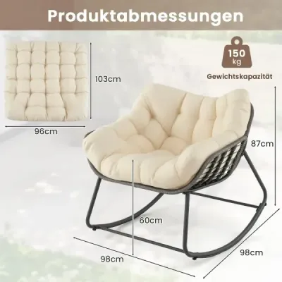 Vonkajšia hojdacie kreslo nadrozmerné Patio PE Wicker Egg Chair s hrubým a odnímateľným vankúšom Béžová