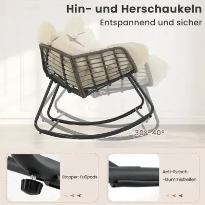 Vonkajšia hojdacie kreslo nadrozmerné Patio PE Wicker Egg Chair s hrubým a odnímateľným vankúšom Béžová